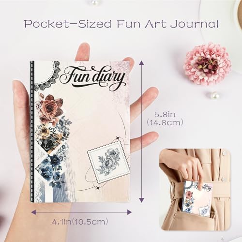 Dizdkizd Creative Art Journal Pocket-Sized Notebook with 28 Interesting Concept Templates Pages and 8 Die-Cut Stickers for Daily Journal, Planner, Mixed Media, 4.1in × 5.8in, Black