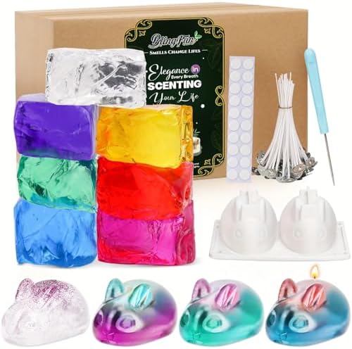 Blingfun Gel Wax Candle Making Kit with 7 Colors Jelly Wax, Rabbit Mold, Wicks, Wick Stickers, Drill - DIY Scented Candle Fun Craft Supplies for Home Decor