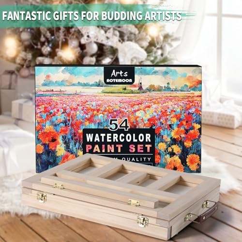 54 Pieces Complete Watercolor Paint Set with Portable Wooden Tabletop Easel