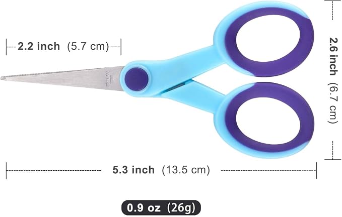 SCAIKTIG 5" Detail Scissors with Slanted-tip, Small Embroidery Scissors All Purpose For Sewing, Fabric, Paper Craft Cutting, Blue, 3-Pack
