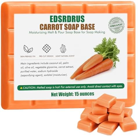 EDSRDRUS 15 Ounces Glycerin Soap Base - Scented Melt and Pour Base for DIY Crafting, Easy to Cut, Vegan and Natural, Moisturizing and Gentle on Skin, Perfect for Soap Making Supplies (Carrot)