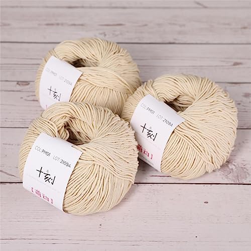 Fine Weight Knitted and Crocheted Cotton Yarn, 100% Long Staple Cotton Yarn, Baby Sports, 2 Packages of 100g/3.52oz (Per Skein 50g/162yards) - Apricot White