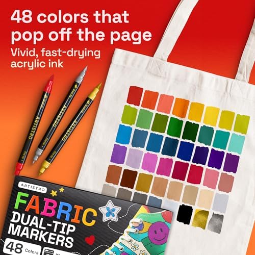 ARTISTRO 48 Dual-Tip Fabric Markers Decorating Kit, Permanent for Clothes