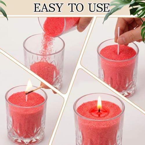 MTLEE Candle Sand 3.3 lb DIY Pearled Candle Making Kit Included 20 Pcs Wicks and Refillable Beaded Wax Sand Beaded Wax Gift with Wicks Self Extinguish for Home Wedding Party Women (Red)