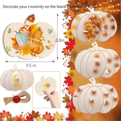 Wooden Pumpkin Ornament, 10pcs Halloween Blank Wooden Pumpkin 3.5X2.8in Used for Painting and Decoration DIY Technology, Hanging skrnrhrery