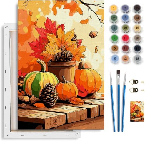 Spandrel Pumpkin Framed Paint by Numbers Kit for Adult, Halloween Adult Paint by Number Kits on Canvas, DIY Acrylic Oil Easy Autumn Painting by Numbers Fall for Home Wall Decor, 8x12in