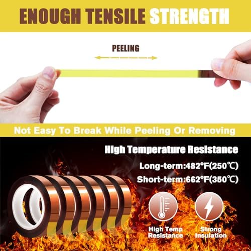 MEBMIK 6 Rolls 10mm x16m(52FT) Heat Tape High Temperature Heat Resistant Tape Heat Transfer Tape for Heat Sublimation Press Vinyl,No Residue
