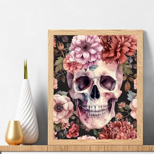 Natuyalo Paint by Numbers Kit for Adults - Paint by Number on Canvas Without Frame, Skull and Flowers DIY Acrylic Painting for Ideal Gift Home Wall Decor (16x20 Inch)