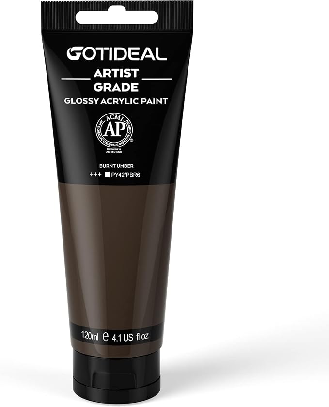 GOTIDEAL Acrylic Paint Burnt Umber Tubes(120ml, 4.1 oz) Brown Paint | Non Toxic, Non Fading, Rich Pigments,for Painters, Adults & Kids,Ideal for Canvas Wood Clay Fabric Ceramic Craft Supplies