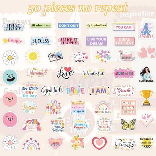 50 Pcs Cartoon Motivational Vinyl Stickers