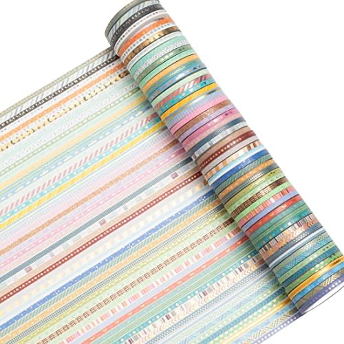 YUBBAEX 60 Rolls Skinny Washi Tape Set Gold Foil Masking Thin Basic Patterns Decorative Tapes for Arts, DIY Crafts, Journals, Planners, Scrapbook, Wrapping