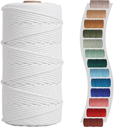 NOANTA White Macrame Cord 3mm x 220yards, Colored Cotton Rope Macrame Yarn