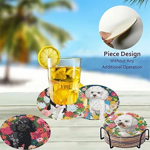 8 Pack Diamond Art Coasters,Dog Flowers Diamond Painting Coasters Kits