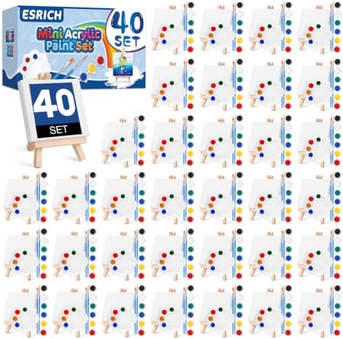 ESRICH 40 Set Mini Canvas Painting Kit, 4x4in Mini Paint Set
