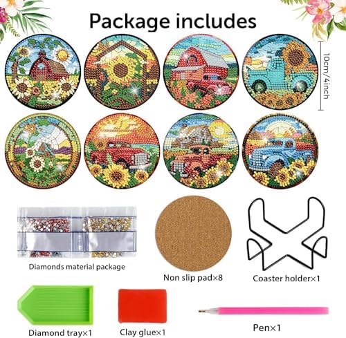 8 Pcs Fall Diamond Art Coasters Kits for Adults Diamond Coasters 4x4in