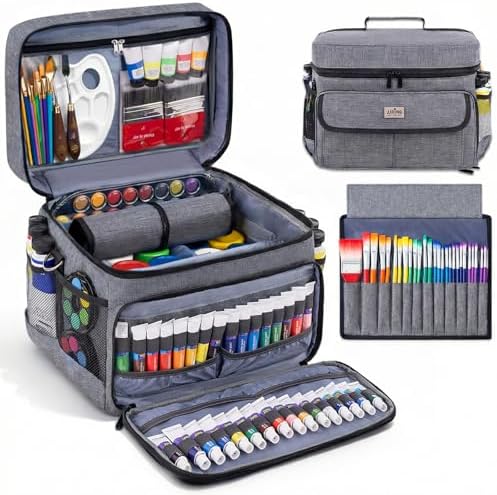 JJRING Acrylic Paint Organizer Bag With Adjustable Dividers, Grey