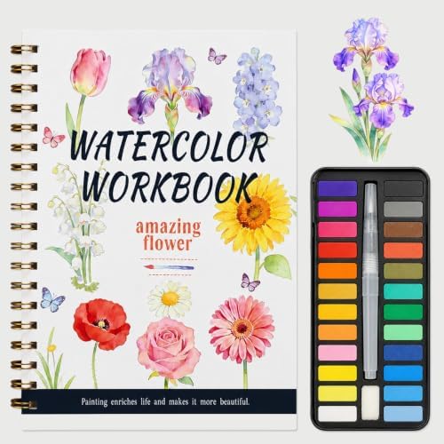 Watercolor Workbook for Adult Beginners 24 Colors Solid Paint Art Set