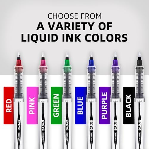 EYEYE 0.7mm Rollerball Pens Fine Point, 6 Pack of Pen Black Roller Ball Medium Point Quick Dry, Liquid Ink Pen Fine Point Smooth Writing Pens for Journaling, Note Taking, Office, School Supplies