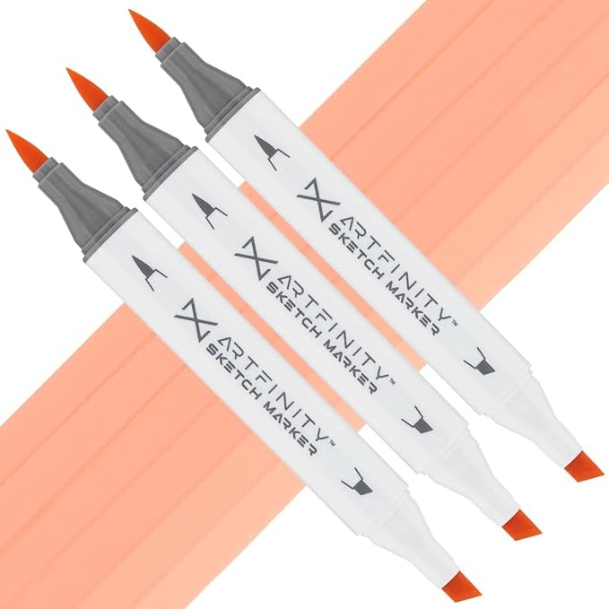 Artfinity Sketch Markers - Set of 3 - Powder Pink R3-25, Vibrant, Professional, Dye-Based Alcohol Markers for Artists, Drawing, Travel, & More