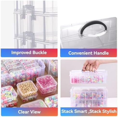 VTG Bead Organizer Box, 84 Pcs Small Plastic Containers with Lids, 4-Tier Stackable Storage Box, Clear Organizers for Jewelry Toys Craft Storage
