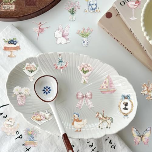 50 PCS Cute Preppy Stickers Watercolor Girl in Garden Stickers,Transparent Aesthetic Vinyl Decals for Scrapbooking Journal, Laptop, Phone Case DIY Travel Case Decal Gift