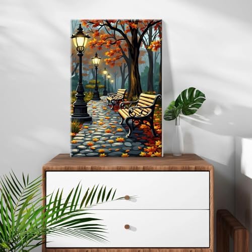 ATDMS Paint by Numbers Kit for Adults with Frame Autumn Landscape Paint by Number with Easel Forest Adult Paint by Number Kits Framed Canvas DIY Acrylic Oil Painting kits for Home Wall Decor 8x12 Inch