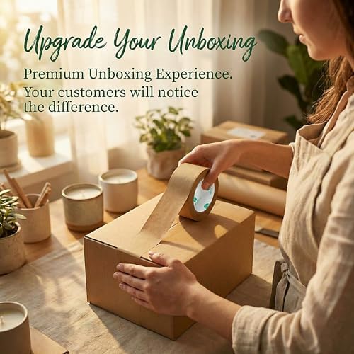 Ultra Strong Kraft Paper Packing Tape, Heavy Duty Brown Packing Tape for Box & Carton Sealing Packaging Shipping Moving & Masking, Eco Friendly Biodegradable Printable, 2 Inch x 44 Yard, 3 Rolls