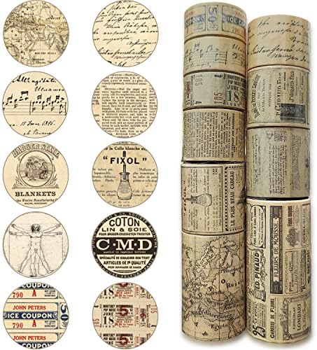 10 Rolls (Totally 98ft/30m) Vintage Washi Tape Set, Masking Tape Nostalgic Style Decor Sticker for DIY Craft Scrapbooking Bullet Journal Planner Gift Wrapping