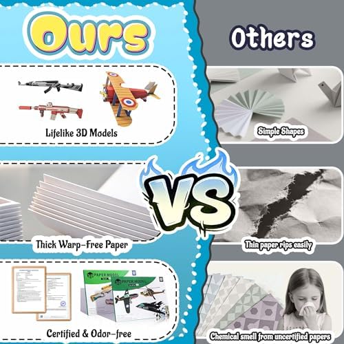 2 Themes in 1, 3D Model Paper Airplane Kits, DIY Origami Kit for Kids Ages 8-12, Include 16 Pre-cut, Easy-to-Assemble Gun & Aircraft Models, Origami Kit for Kids Ages 8-12, Paper Airplane Kits