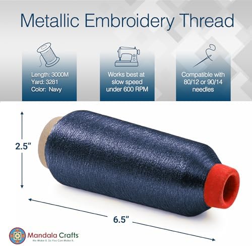 Mandala Crafts Metallic Navy Blue Embroidery Floss for Sewing, 3281 Yard Spool