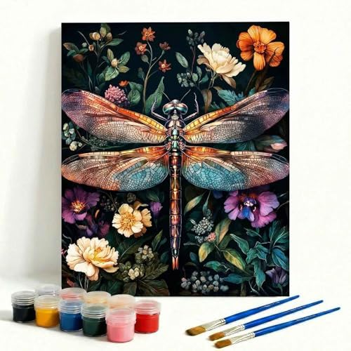 Amphol DIY Paint by Numbers Kit for Adults Beginner - 16”x20” Vintage Dragonfly DIY Paint by Numbers on Canvas, Oil Painting Kit for Home Decor, Creative Stress Relief Art Project (Without Framed)