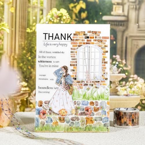 Landscape PET Tape Aesthetic Washi Tape Set Scrapbook Supplies Garden Path Fence Decorative Tape Green Plants Brick Wall Washi Tape Stickers Decorative Collage PET Stickers For Journaling Supplies