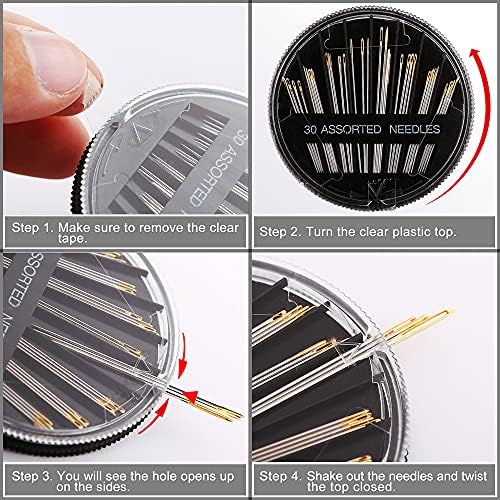 Premium 30/60 Pack Sewing Needles for Hand Sewing Repair with 2 Threaders, 6 Sizes Assorted Large Eye Stitching Needles for Embroidery and Handsewing