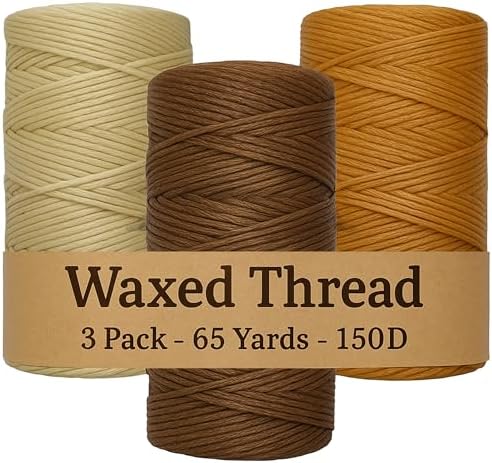 Waxed Thread 3X Wax Thread, 65 Yardx0.8mm Wax String, 150D Waxed Leather String in Cream, Tan and Brown, Perfect Dream Catcher Supplies