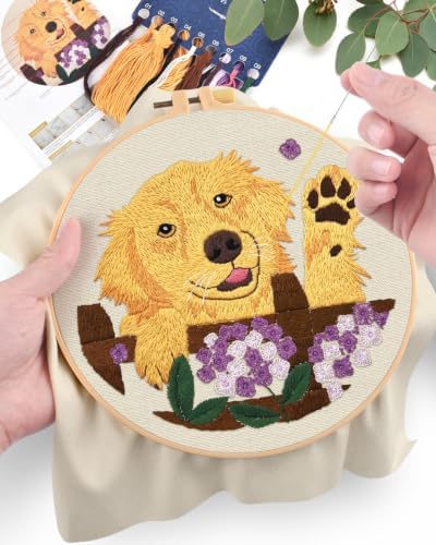 ERKOON Embroidery Kit for Beginners Adult Golden Retriever Cross Stitch Set