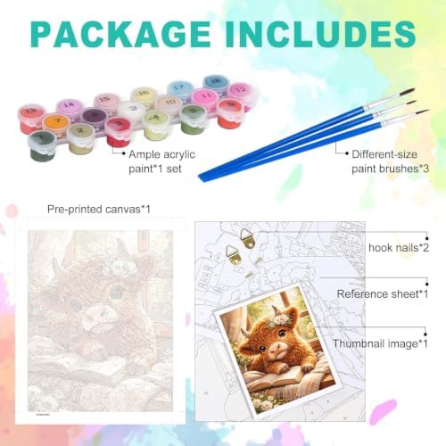 Highland Cow Paint by Numbers Kit for Adults, Oil Painting Canvas 16x20inch