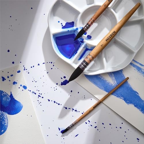 MEEDEN Watercolor Brushes Professional - Synthetic Squirrel Hair Artist Paint Brushes Set with Beech Wood Handle Great for Artists Hobbyists Size 3