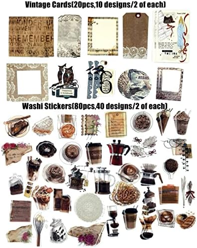 Esweny 260PCS Vintage Journaling Scrapbooking Supplies Scrapbook Sticker Paper Ephemera Pack for Junk Journal Planners Collage Craft Notebooks Album (Coffee and Bread)