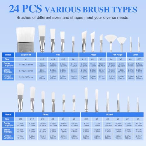 ESRICH 25Pcs Paint Brushes Set, 7 Shapes Paintbrushes for Acrylic Painting