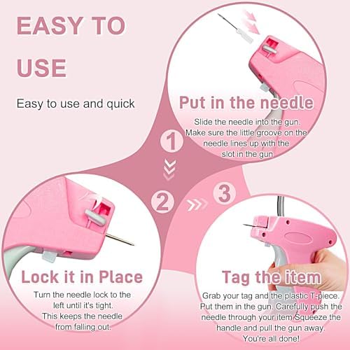 2026 New Stitch Gun for Clothes, Handheld Quick Clothing Fixer Sewing Kit with 1000 Black & 1000 White Fasteners, 6 Replacement Needles, Pink