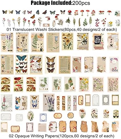 Esweny 200PCS Vintage Scrapbooking Supplies Kit for Journaling, Scrapbook Sticker Paper Pack for Junk Journal Planners Aesthetic Cottagecore Room Decor Wall Art Collage Album (Nature)