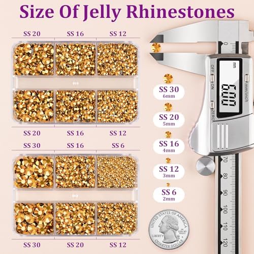 Resin Jelly Rhinestones for Crafting with B7000 Jewelry Glue, 2 Boxes Gold Flatback Crystals with 2Pcs 10ml Glue, Bedazzling Non Hotfix Gems for DIY Tumblers Clothing Shoes Manicure