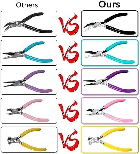 URSKYTOUS 5Pcs Jewelry Pliers Set Jewelry Making Pliers Tools Kit Include Jewelry Making Needle Nose Chain Nose Round Bent Pliers Wire Cutter for Bracelet Beading DIY Craft Jewelry Making Supplies