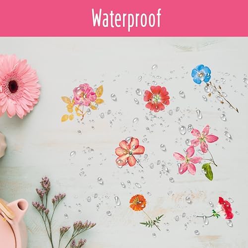 330+ PCS Natural Flower Stickers, Self-Adhesive PVC Nature Floral Stickers for Scrapbook, Laptop, Journal, DIY Project, Spring Themed Party Decors
