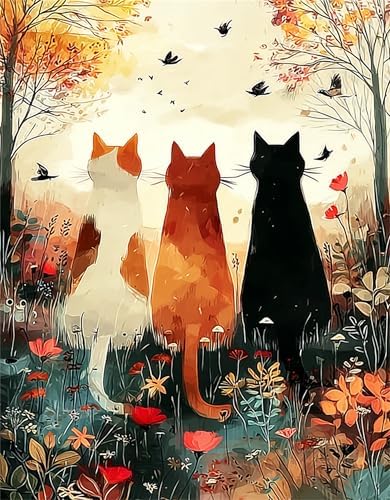 Jiqinsiye Cats Paint by Numbers Kit for Adults,DIY Painting Kits on Canvas,Fowl Color by Numbers,Large Adult Paint by Number for Gifts,Home Wall Decor