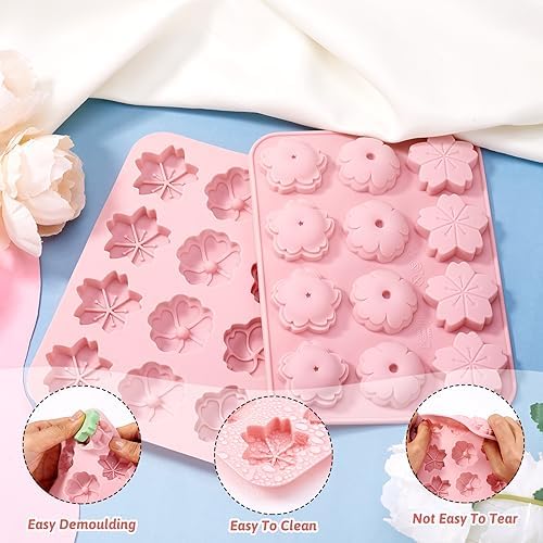 Craftdady Silicone Soap Mold 12 Cavities Cherry Blossom Plant Moulds Trays, 2 Pack for Handmade Craft Biscuit Candy Chocolate Fondant Cake UV Resin Epoxy Resin Jewelry Making