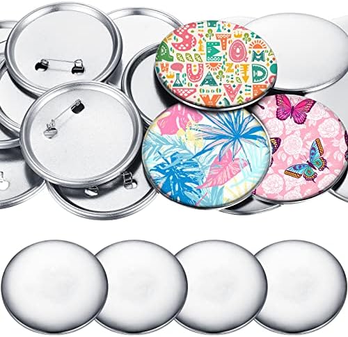 300 Pieces Blank Button Making Supplies Round Badge Parts Metal Pin Badge Kit for Button Maker Machine, Including Metal Shells Back Cover and Clear Film(3 Inch,Silver)