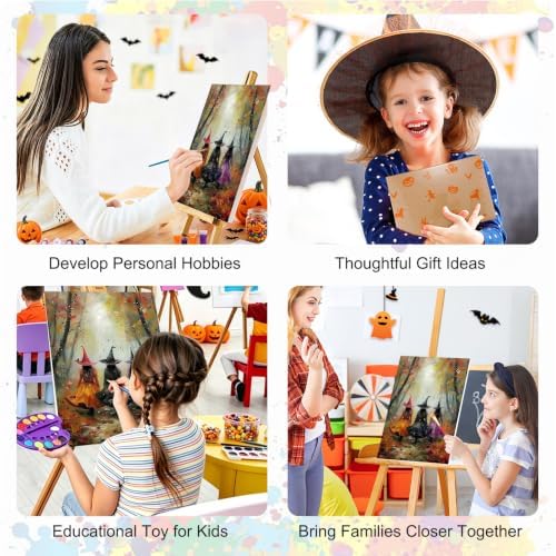 SENQAO Witch Paint by Numbers Kit for Adults Beginner, Fall Adult Paint by Number Kits on Canvas, DIY Acrylic Oil Easy Painting by Numbers for Home Wall Decor 8X12 inch (Fall Forest Witch)