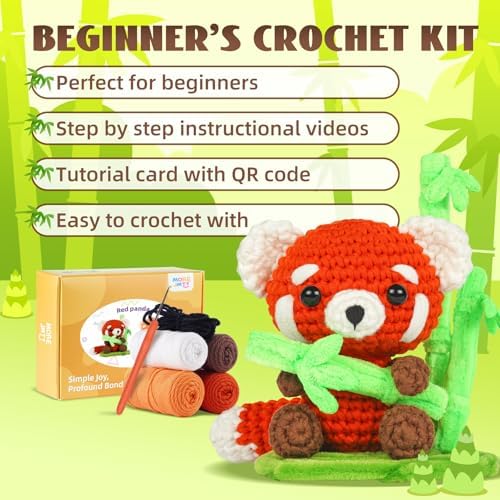 MOREJMTT Crochet Kit for Beginners, Crochet Animal Kits, Crocheting Kit for Starters, Learn to Crochet with Step-by-Step Video Tutorials, Beginner Crochet Kit for Adults(Panda)