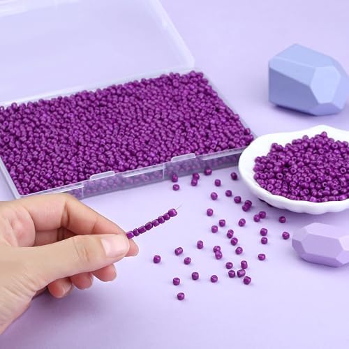 ZHIYUXI 3000Pcs 4mm Purple Glass Seed Beads for Jewelry Making